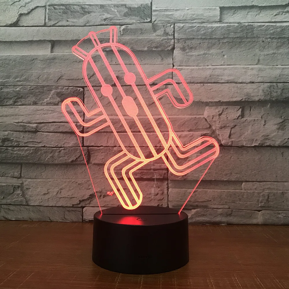 Кактус 3D светодиодный светильник 7 цветов Ночные лампы для детей сенсорный LED Usb