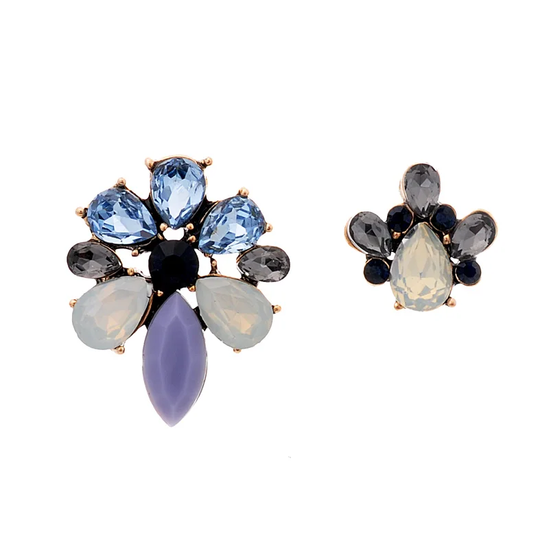 Vintage Punk Style Fashion Flower Stud Earrings Golden Crystal Diamante Women Asymmetry Gifts for Girls 2018 New | Украшения и