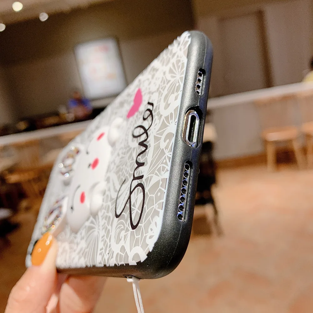 Fashion Lace Flowers Lanyard Phone Case For iPhone 11Pro MAX XR XS Max 8 7 6S Plus 5S Cartoon Rabbit Ear Bracket Back Cover Capa |