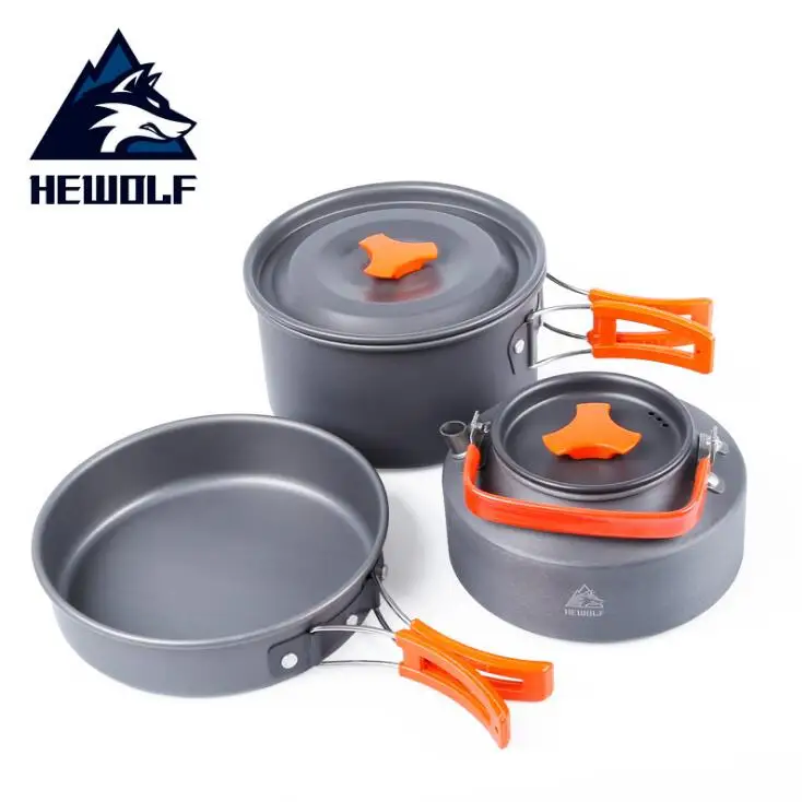Hewolf открытый набор горшок дикий горшок дикая кухонная посуда набор ручка горшок 3 Человек Кемпинг чайник Портативный алюминиевый оборудование для приготовления пищи