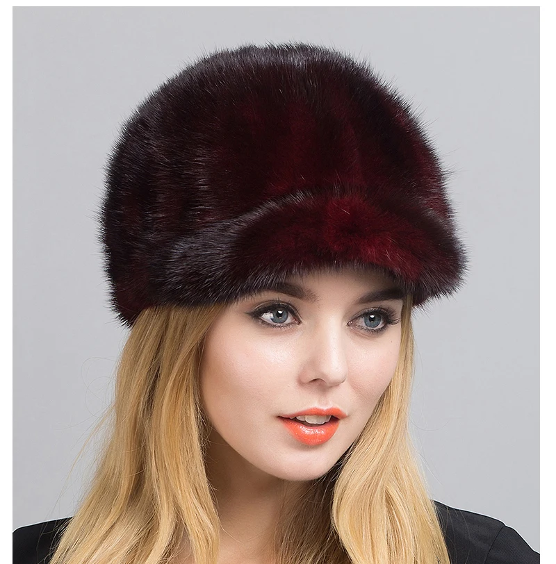 LIYAFUR новые женские 100% натуральный мех норки зимние шапки козырек теплые