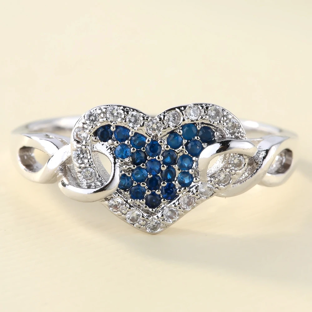 UFOORO последние кольца в форме сердца женские белые Золотые Кольца Bijoux Pave Darl Blue CZ