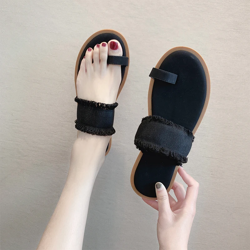 Новинка 2019 года модные летние женские шлепанцы Вьетнамки хлопковая декоративная