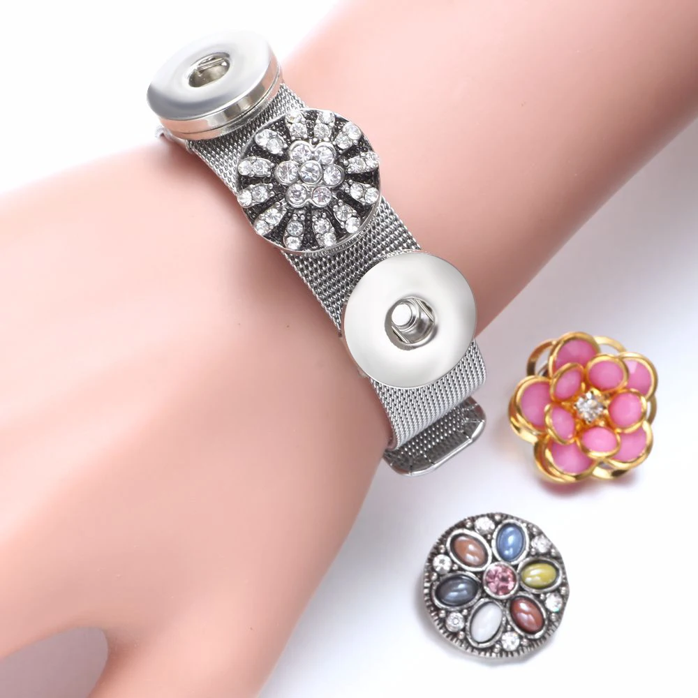 2017 прозрачный горный хрусталь цветок Форма металла Талисманы 18 мм кнопки