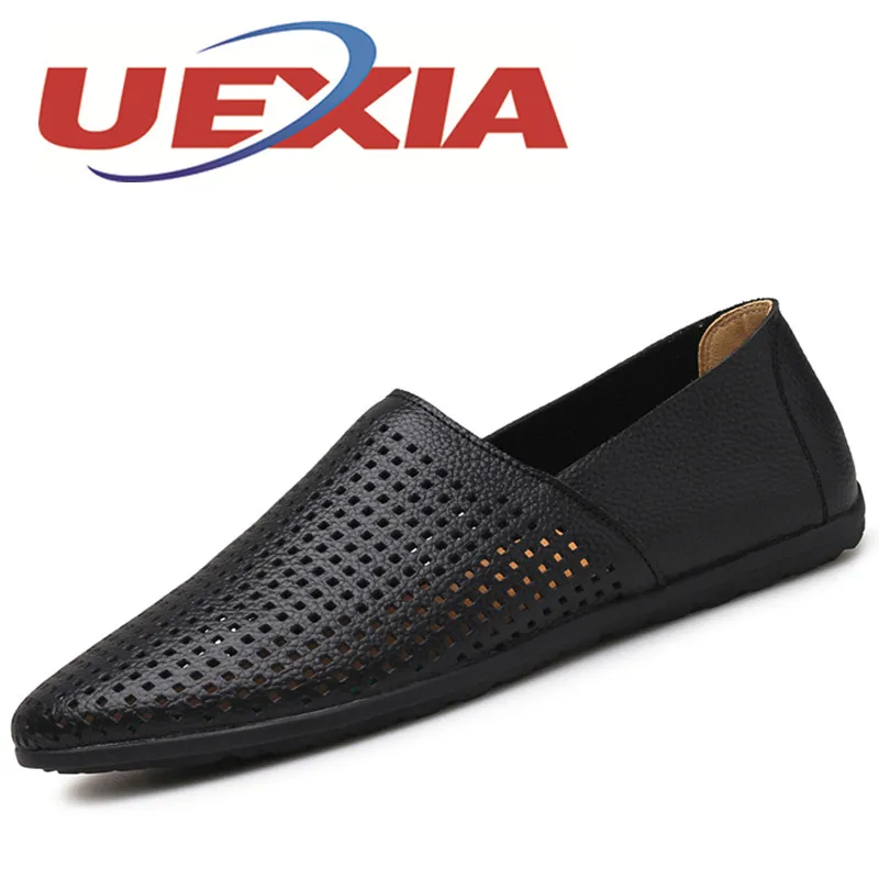 Плюс Размеры 46 Для мужчин повседневная обувь с острым носком полые Обувь кожаная