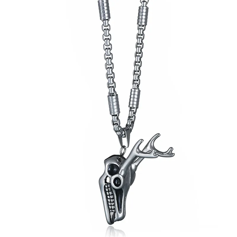 

Hiphop/Rock Style Stainless Steel Deer Skull Pendant Necklace Gothic Animal Head Skeleton Necklace Chain 24"