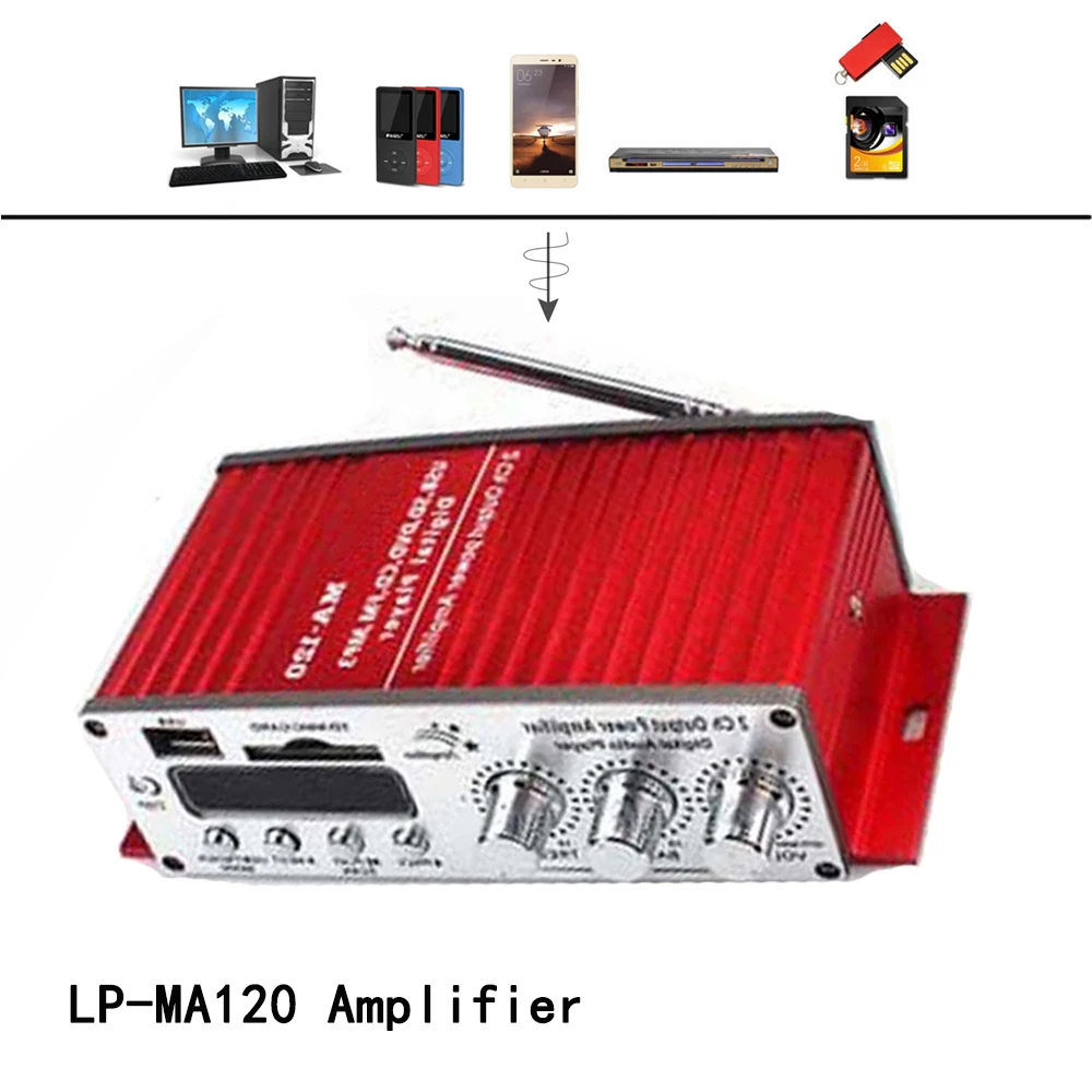 Стерео подключение LP MA120 усилитель светодиодный Hi Fi Remote Управление красный RCA