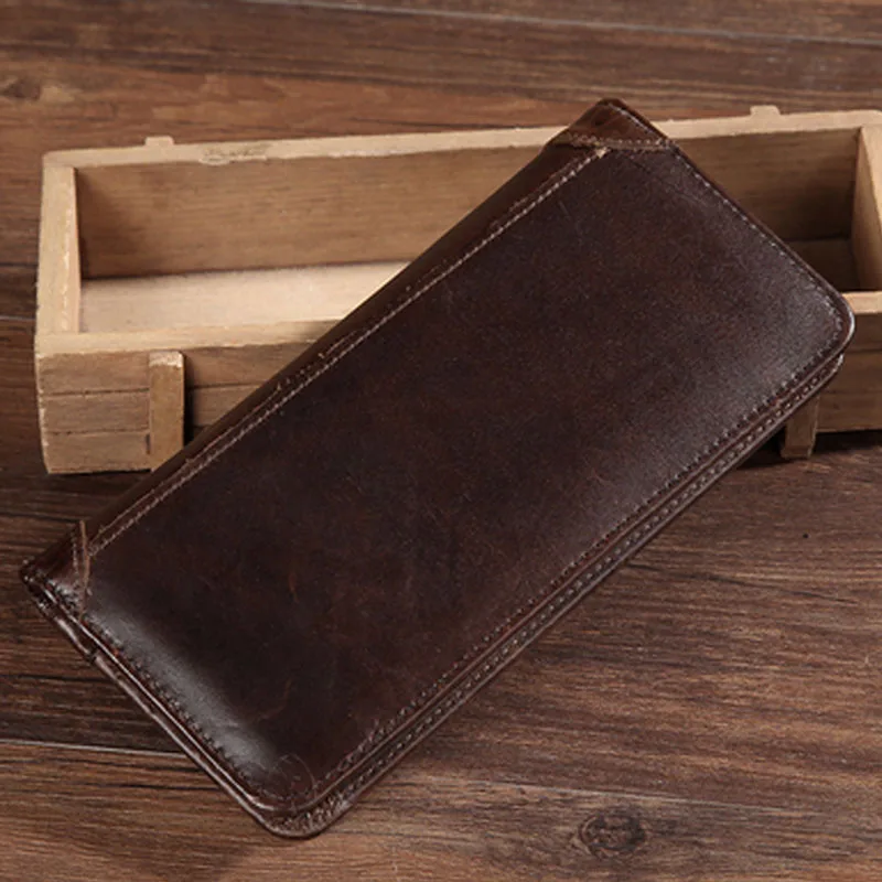 

YIANG Genuine Leather Real Cowhide Men Bifold Purse Long Designer Cash Coin Pocket Card Holder Clutch Bag Vintage Male Wallet