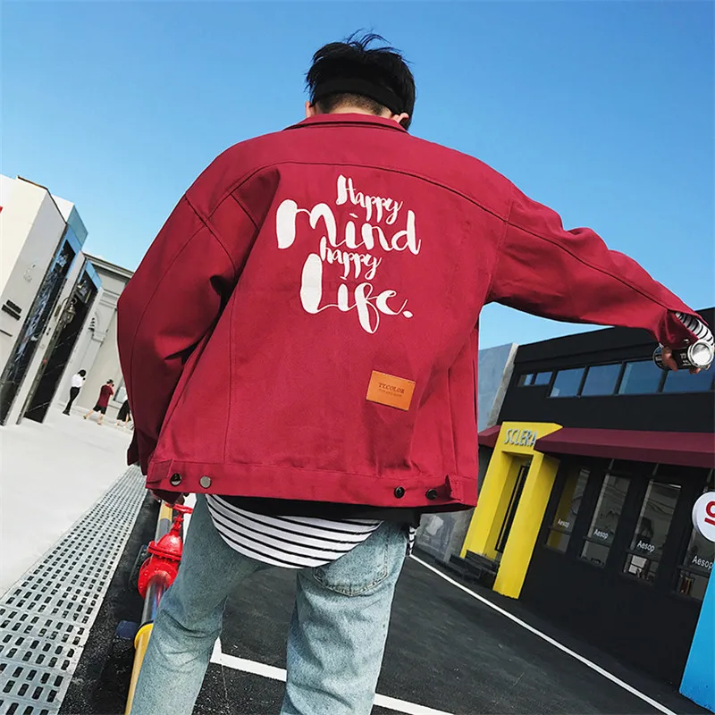 VERSMA Осень корейский Harajuku Письмо вышивка мужские s куртки пальто хип хоп свободные негабаритные пара джинсовая красная куртка пальто для мужчин