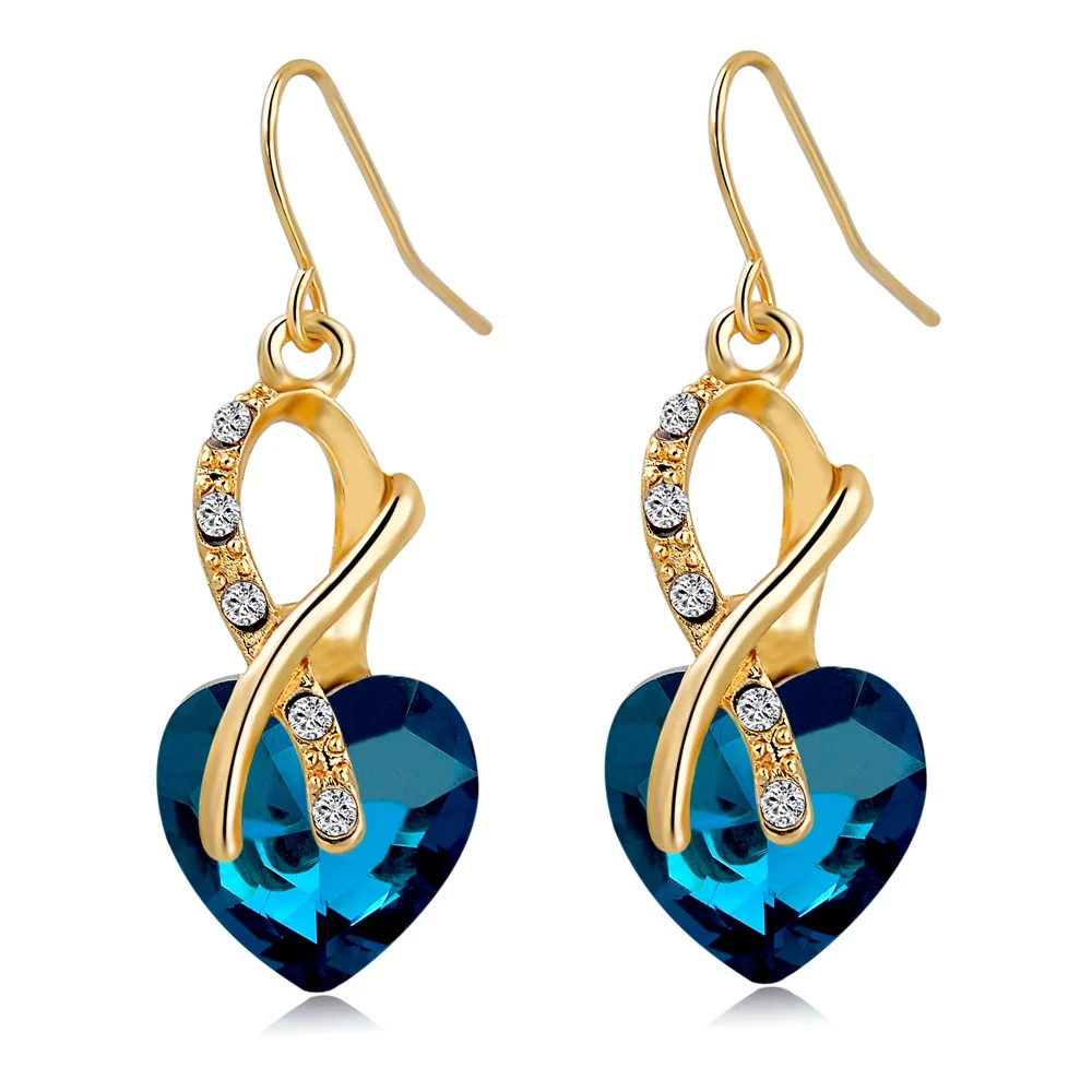 CHICVIE Gold Color Green Earrings With Stones for Women AAA Cubic Zirconia Crystal Heart Fashion Jewelry Pendientes | Украшения и