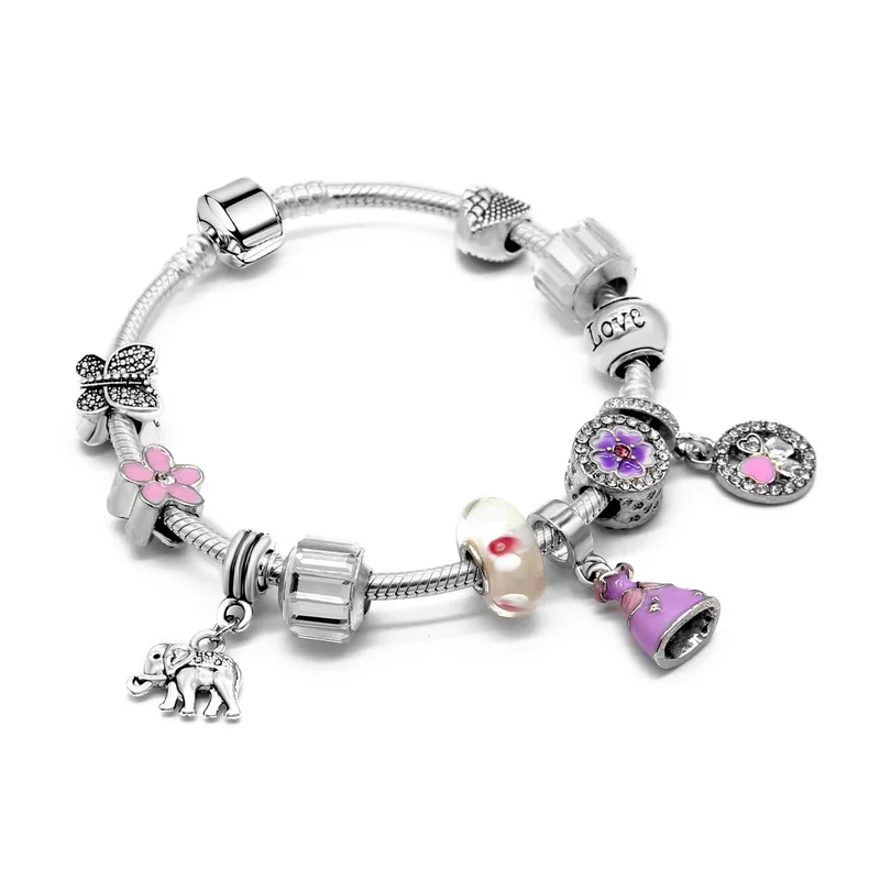 Романтические Розовые цветы бусы браслет фиолетовая принцесса кулон платье