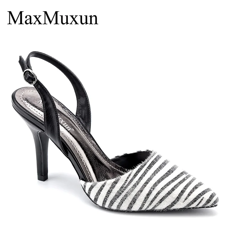 MaxMuxun/Классические босоножки на высоком каблуке с петлей на пятке; Летние Элегантные вечерние туфли-лодочки на тонком каблуке с острым носком; обувь для женщин - Цвет: zebra