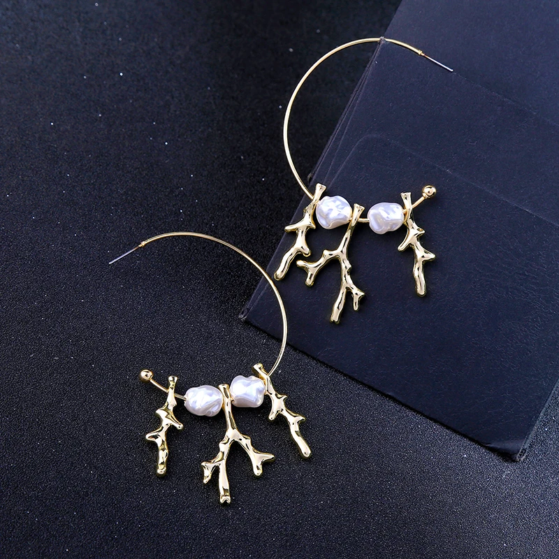 Женские Геометрические серьги гвоздики с жемчужинами из кораллового акрила