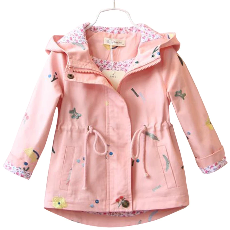 Girls Windbreaker Coat 2019 New Spring Autumn Baby Flower Embroidery Hooded Outwear Kids Children's Coats Jacket Clothing | Детская