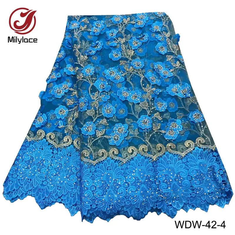 

Pretty african lace fabric with rhinestones embroidery beads tulle lace material french net lace fabric for party WDW-42
