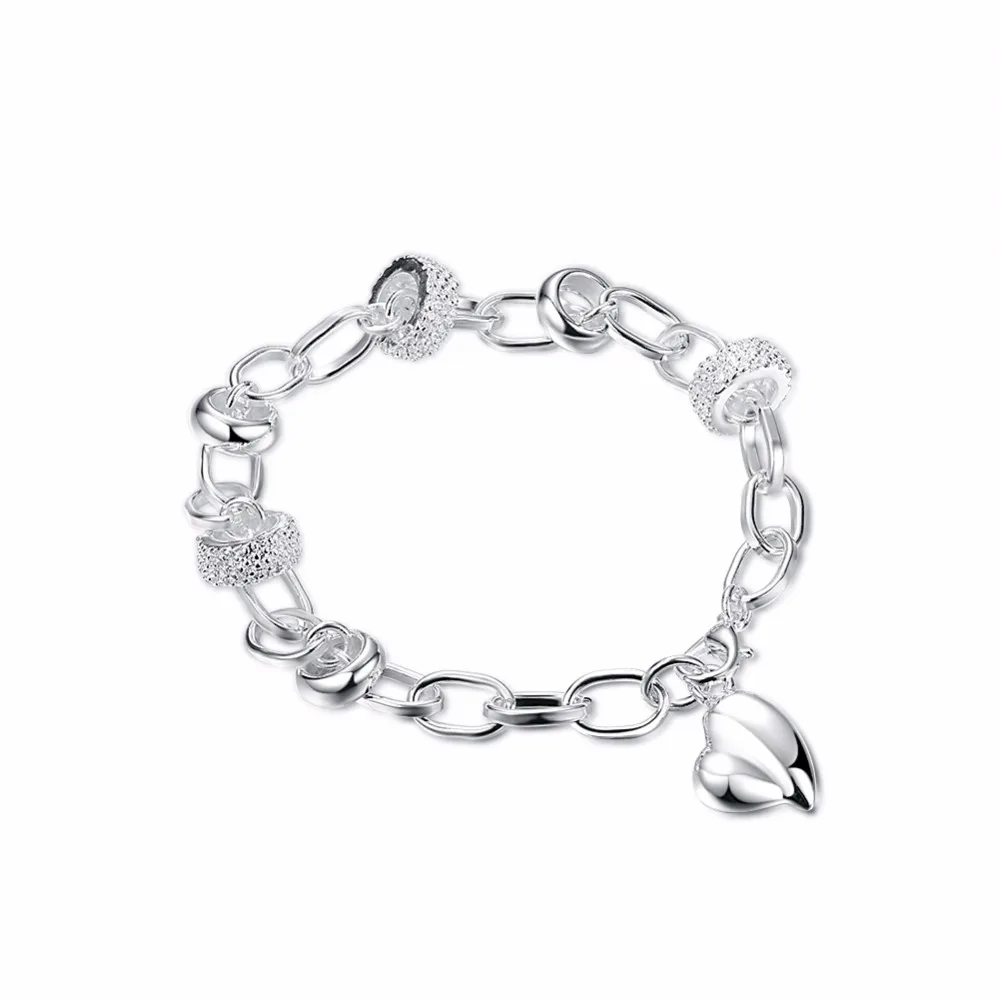 

Lekani Fashion Simple Silver Peach Heart Bracelet 925 stamp silver color Fine Jewelry Bracelet Pulseiras For Women Free Shipping