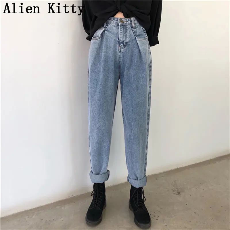 Alien Kitty Female BF Style Denim Loose Women Fashion New Autumn Summer High Waist Jeans Stylish Simple Solid Plus Harem Pants | Женская