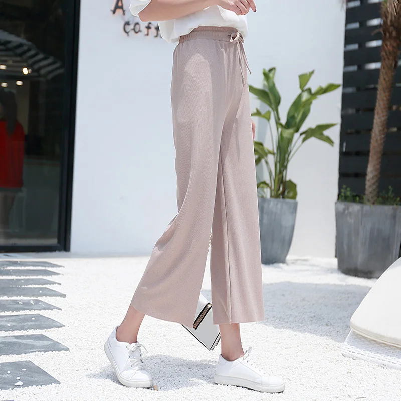 Брюки женские трикотажные с широкими штанинами Шелковые Тонкие повседневные