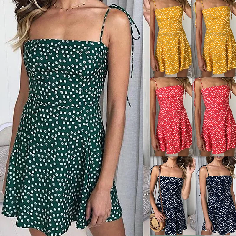 Женское летнее мини платье в горошек Повседневное футляр на бретельках