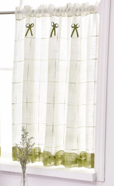 1pc curtain Короткая занавеска s для кухни, окрашенная в пряжу клетчатая льняная Тюлевая занавеска для гостиной, спальни, белые жалюзи на окно, домашний декор rideau - Цвет: 1pc curtain