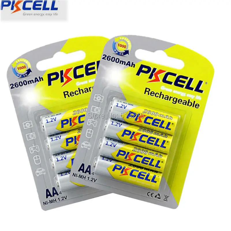 8 шт/2 упаковки PKCELL 1,2 v AA 2300 mAh-2600 mAh Ni-MH aa 2A аккумуляторные батареи для фонарика игрушки дистанционное управление