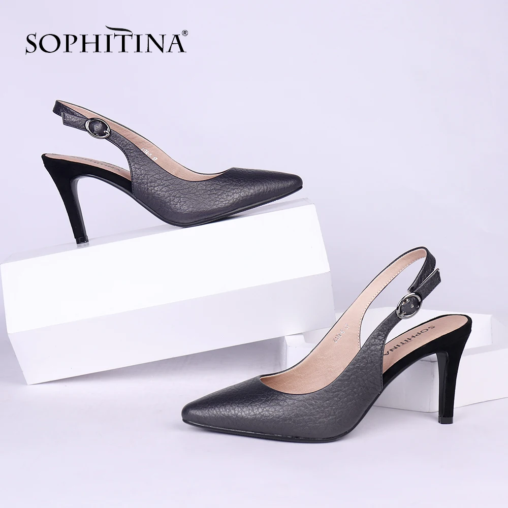 SOPHITINA/Новинки 2019г.; Женская обувь в испанской стиле ; Модные женские босоножки c закрытым мыском и открытой пяткой; Пикантные удобные туфли из натуральной кожи; Кожаные женские сандаллии на среднем каблуке X02
