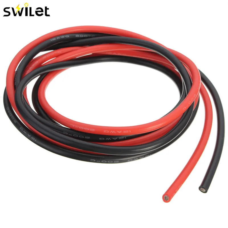 12 AWG 10 футов 3 метра Калибр силиконовый провод гибкий многожильный медный кабель для RC один черный один красный провода