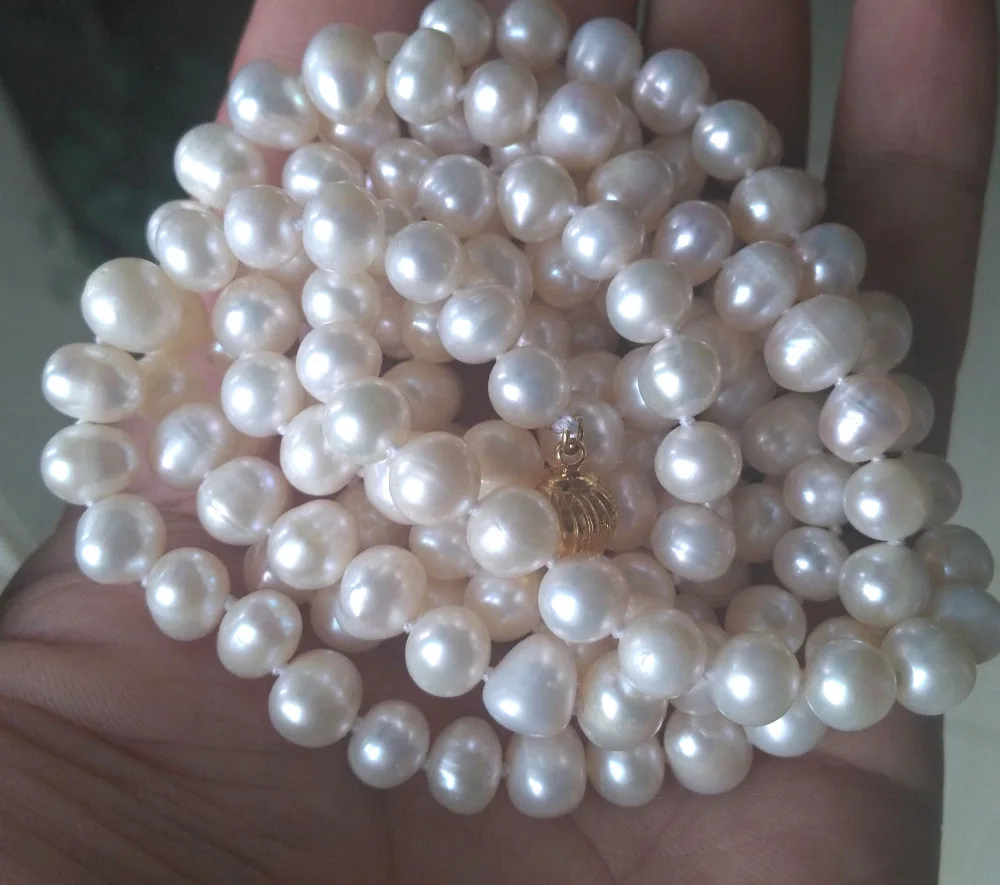 Красиво! Колье и серьги из натурального белого жемчуга Akoya набор длинных 50 &quot7-8 мм