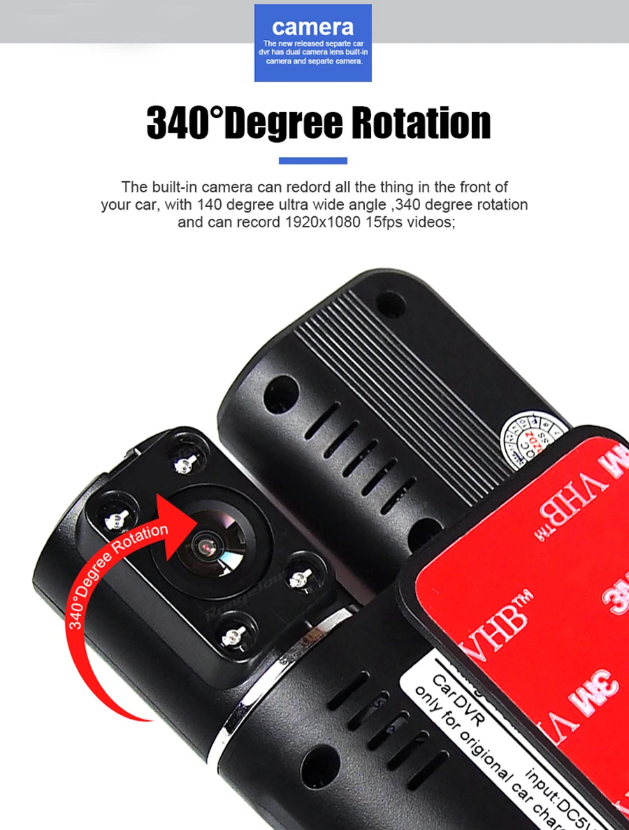 Dual Lens Car DVR Camera I1000 Full HD 1080P 2.0&quotLCD Dash Cam+8 IR LED Light Night Vision H.264 Rotatable Video Recorder | Автомобили