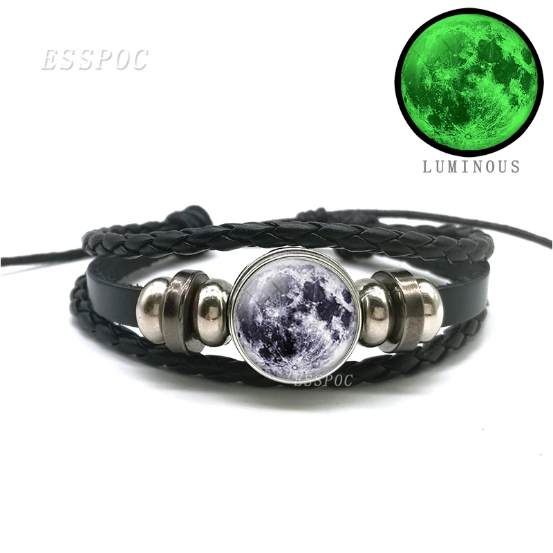 Светящийся в темноте полнолуний стеклянный кабошон с кнопками браслет панк