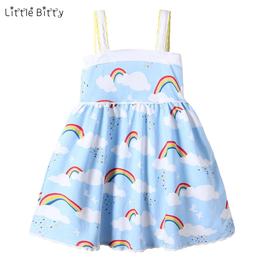 Платье детское летнее хлопковое без рукавов с принтом радуги и облаков | Детская