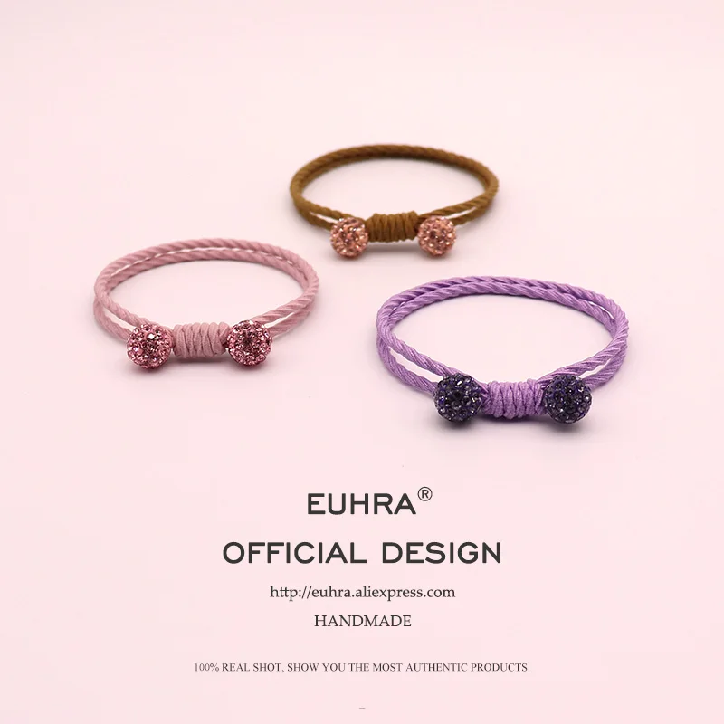 EUHRA, 4 цвета, инкрустированные Стразы, кварцевые плетеные, для женщин, эластичные резинки для волос, Детские резинки, высокая эластичность