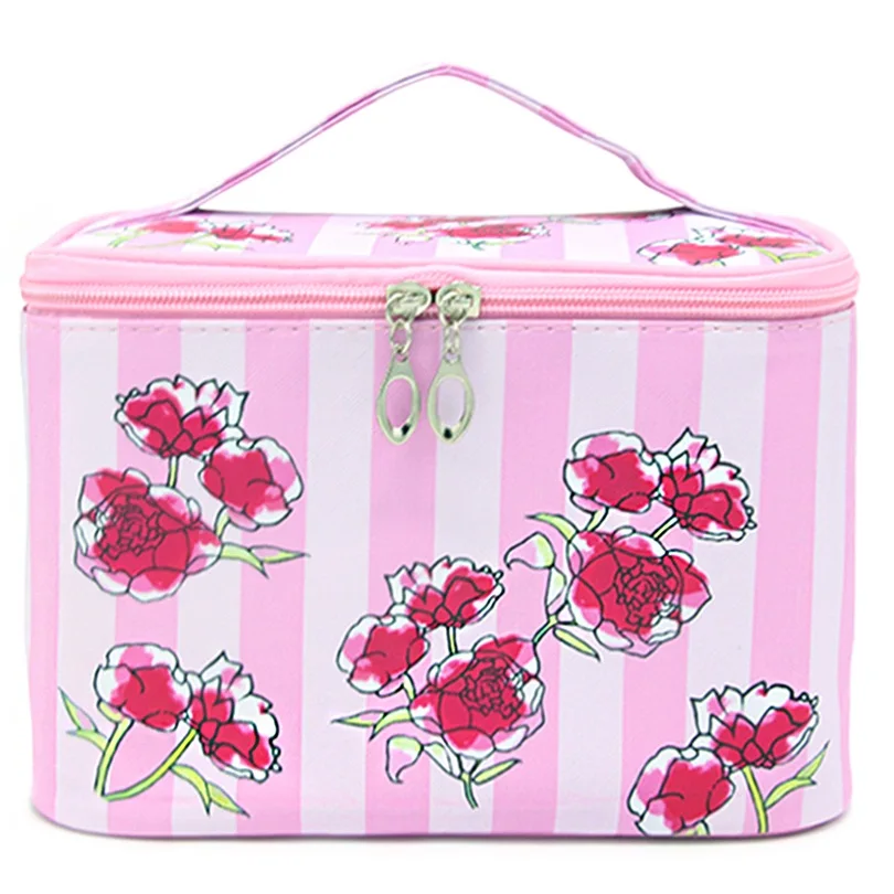 Вместительная косметичка в полоску с цветами Женская водонепроницаемая