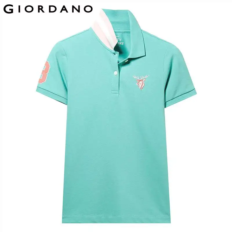 64Blue Giordano женская футболка Polo с короткими рукавами и вышивкой оленьей головы на груди, выполнена из хлопка и спандекса, есть несколько цветов и моделей данной футболки - Цвет: 64Blue