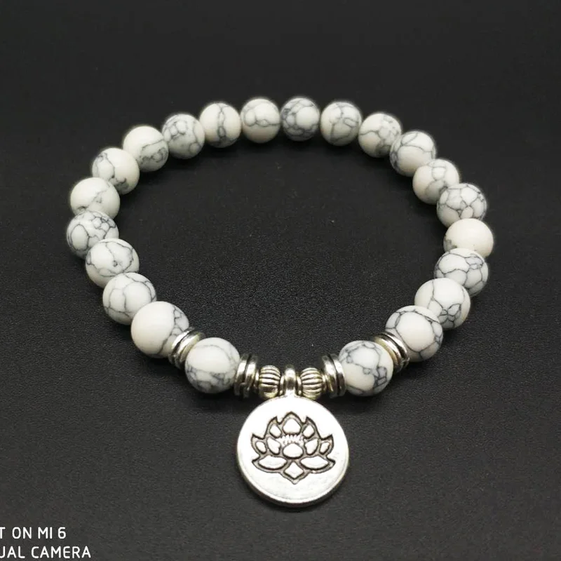 Дизайнерский женский браслет YUZHEJIE модное ожерелье Mala Howlite с цветком лотоса или