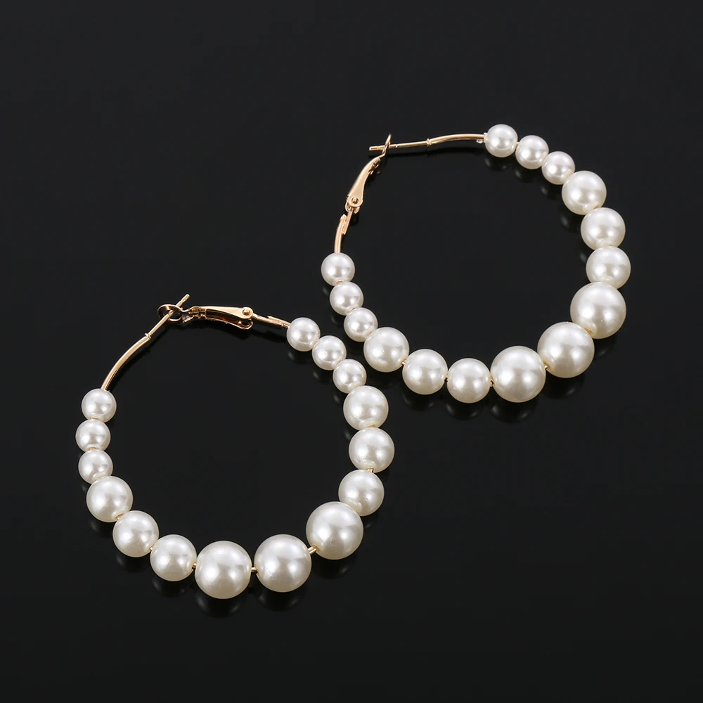 Женские круглые серьги кольца с белым жемчугом|Серьги-кольца| |