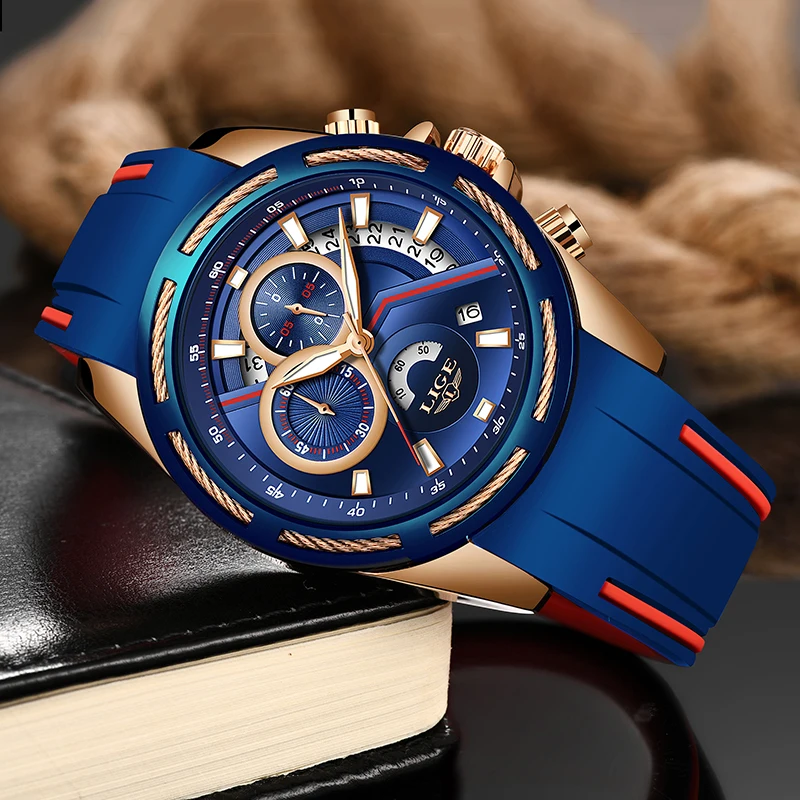 Часы LIGE мужские спортивные водонепроницаемые кварцевые с автоматическим