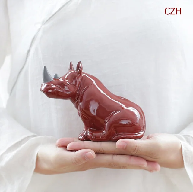 Фарфоровая статуэтка носорога, миниатюрная керамическая статуэтка носорога ручной работы, Африканское дикое животное, украшение для рукоделия, домашний декор, художественная коллекция