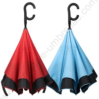 2pcslot 98cm auto open c hook self defense reflective windproof reverse hand free umbrella double layer inverted stand parasol