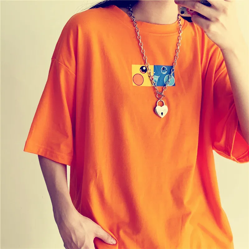 Ins/летние футболки в японском стиле с героями мультфильмов; kawaii; Милые оранжевые футболки с короткими рукавами и принтом Пикачу; unise; YQ-1011