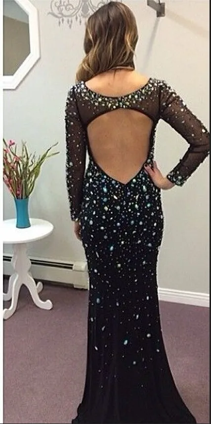 2016 Сексуальная Спинки формальное длинные Рукава Платья Выпускного Вечера