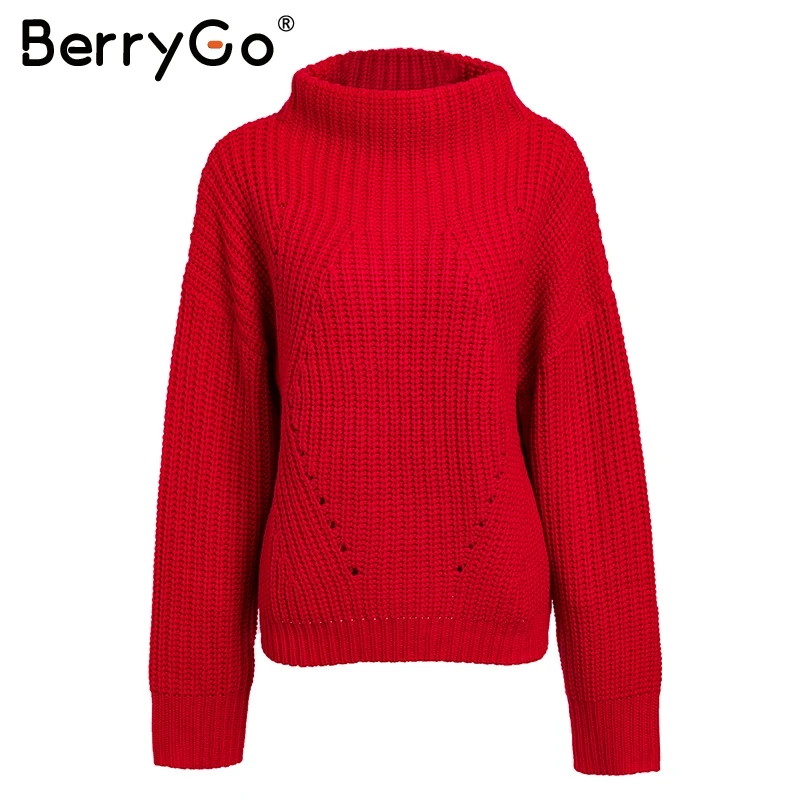 BerryGo короткий красный вязанный зимний свитер Женский Повседневный теплый