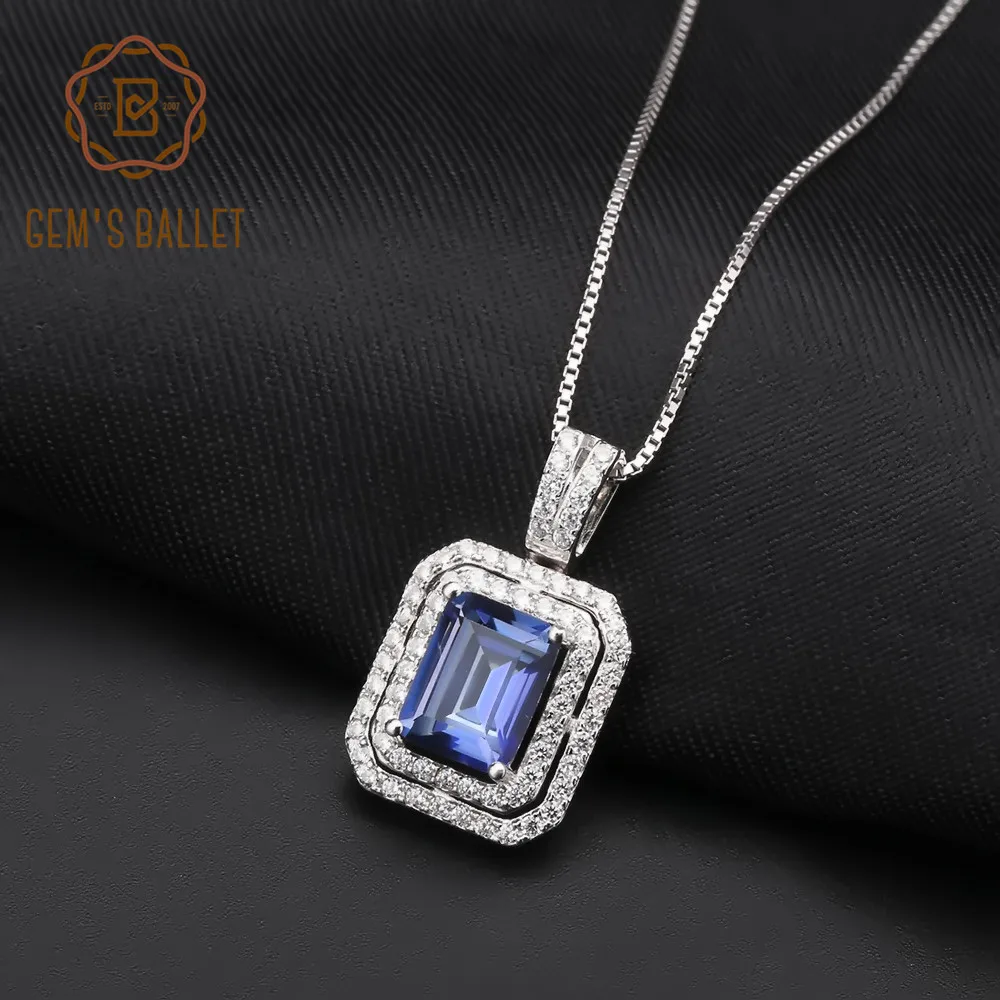 Жемчужное балетное 925 пробы серебро изумруд огранка 2.05Ct натуральный иолит синий мистик кварц ожерелье и кулон для женщин ювелирные украшения
