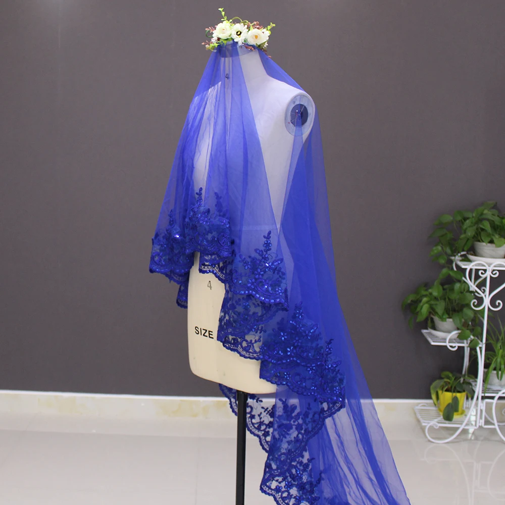 Новая Однослойная кружевная Фата с аппликацией красная длинная свадебная вуаль