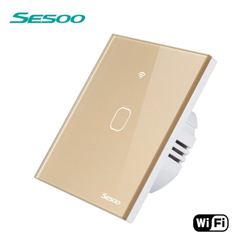 SESOO Wi-Fi Смарт настенный светильник переключатель 1-Gang приложение пульт дистанционного управления "умный дом" настенный сенсорный выключатель питания работает с Alexa/Google Home - Цвет: WIFI-EU-SK2-01 Gold