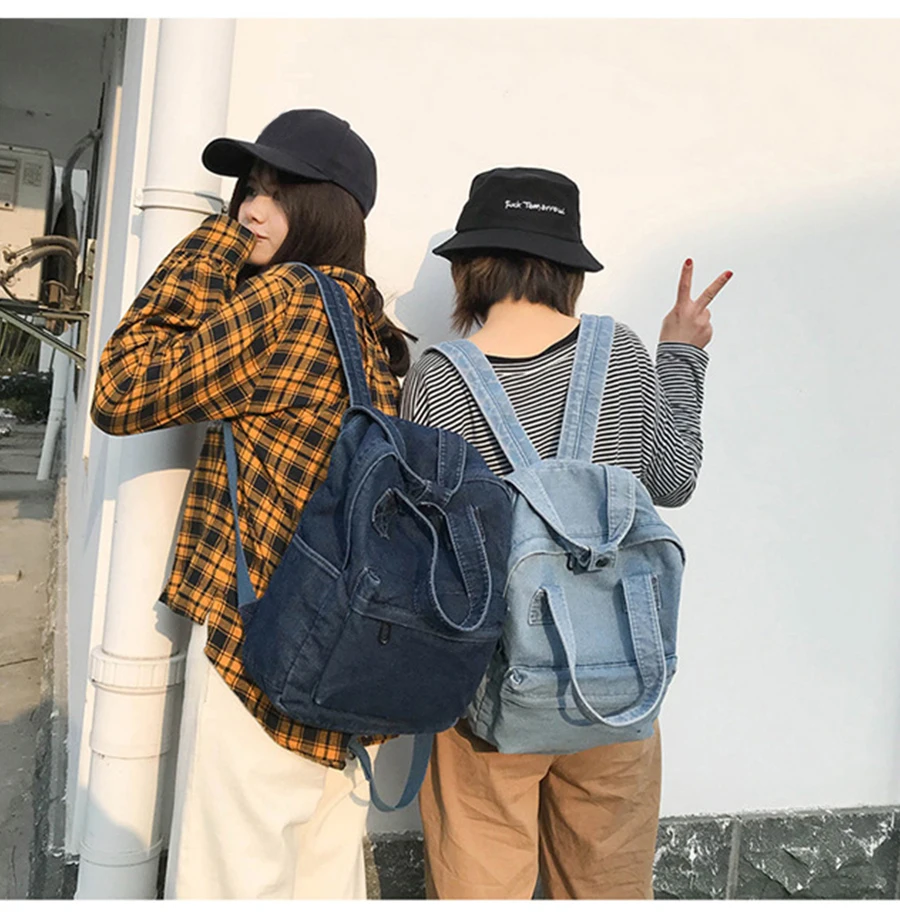 Harajuku джинсовая школьная сумка подростковый Одноцветный рюкзак дамские школьные сумки большой емкости модные дорожные рюкзаки кошелек для студента