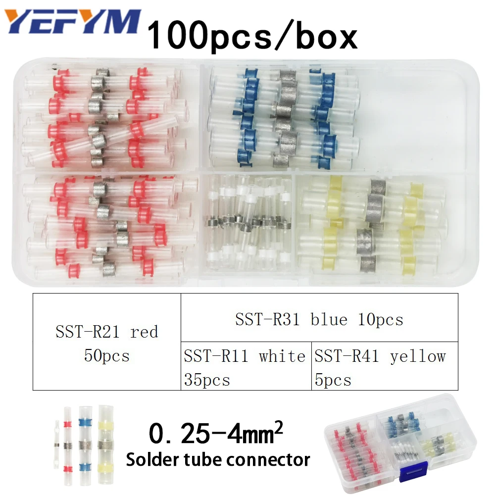 100pcs Solder ring Термоусадочные Соединительные Клеммы и клеммы с кольцом для припоя водонепроницаемые уплотнительные кабельные провода электрические клеммы различные коробки - Цвет: 100pcs Solder ring