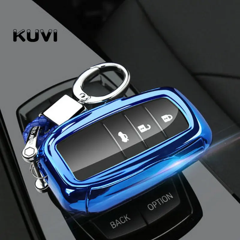 Чехол для ключей автомобиля из ТПУ для Toyota Chr C-hr Land Cruiser 200 Avensis Auris Corolla, Умный брелок, аксессуары - Название цвета: blue with keychain