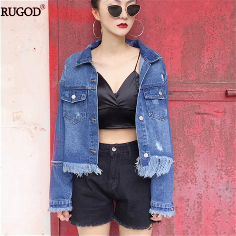 Rugod 2018 Джинсовая крутка женская Рванный стиль Новинка Весна Осень|denim jacket women|fashion