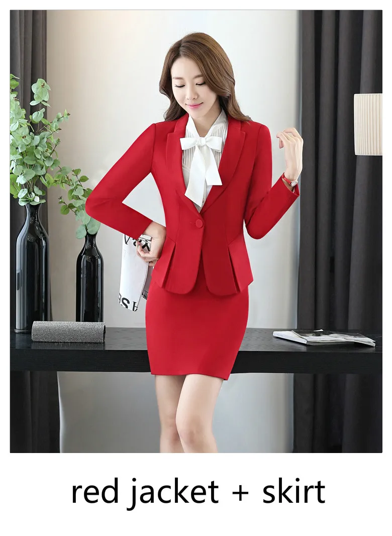 Red Blazer Skirt Модные женские роскошные дизайнерские тонкие блейзеры на пуговицах, весенняя куртка, фирменный офисный костюм для девушек, Повседневная Деловая Женская официальная верхняя одежда - Цвет: Red Blazer Skirt
